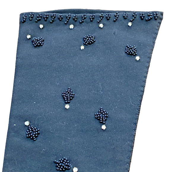 Gimbels Hong Kong Bead & Rhinestone Black Cotton Dressy Elbow Gloves 6.5 Vintage - Picture 4 of 11